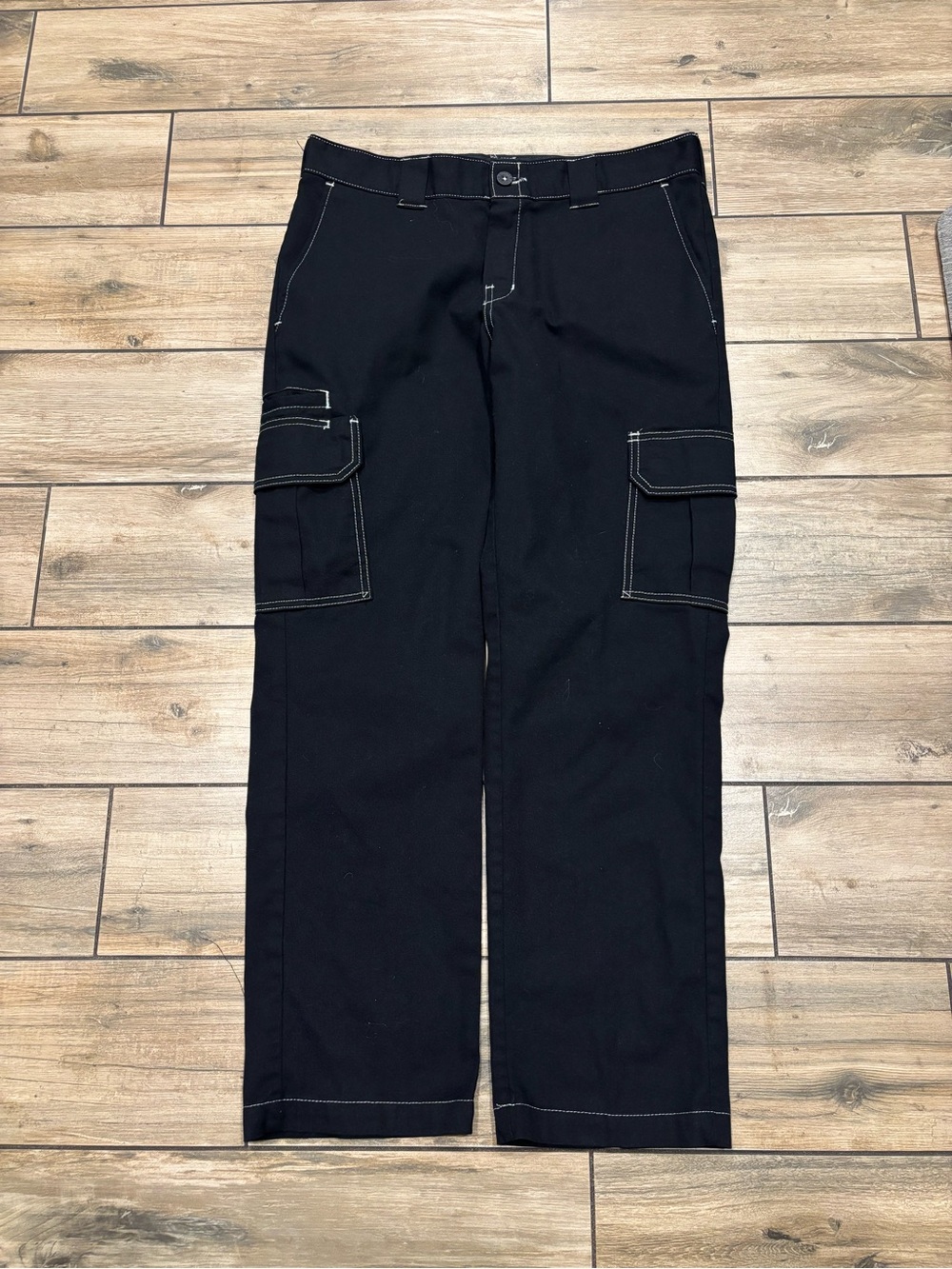 Y2K Dickies Flex Straight Fit Cargo Pants Black White Stitching Men's Size 34x30